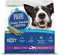 Vetality Brush Free Daily Dental Care Chews for Dogs, 30 count