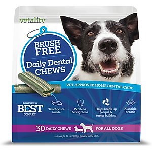 Vetality Brush Free Daily Dental Care Chews for Dogs, 30 count