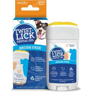 Vetality Brush Free Twist & Lick Chicken Flavored Dental Gel for Dogs, 2-fl oz bottle