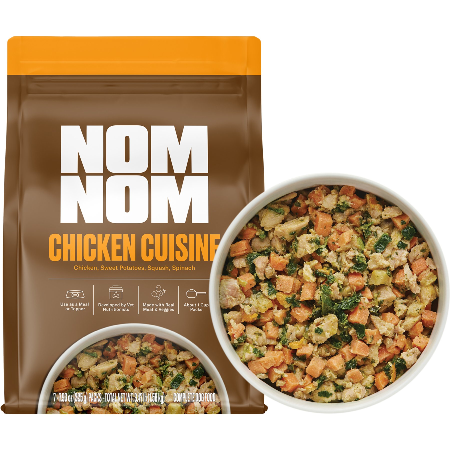 Nom Nom Freshly-Made Frozen Grain-Free Chicken Cuisine Dog Food, 7.9-oz pouch, case of 7