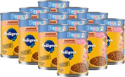 Pedigree Chopped Ground Dinner with Chicken & Beef Puppy Canned Wet Dog Food, 13.2-oz can, bundle of 24 