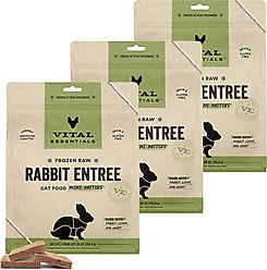 Vital Essentials Frozen Raw Mini Patties Grain-Free Rabbit Entree Cat Food, 28-oz bag, bundle of 3
