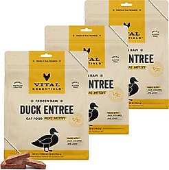 Vital Essentials Frozen Raw Mini Patties Grain-Free Duck Entree Cat Food, 28-oz bag, bundle of 3
