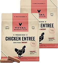 Vital Essentials Frozen Raw Patties Grain-Free Chicken Entree Dog Food, 6-lb bag, 2 count