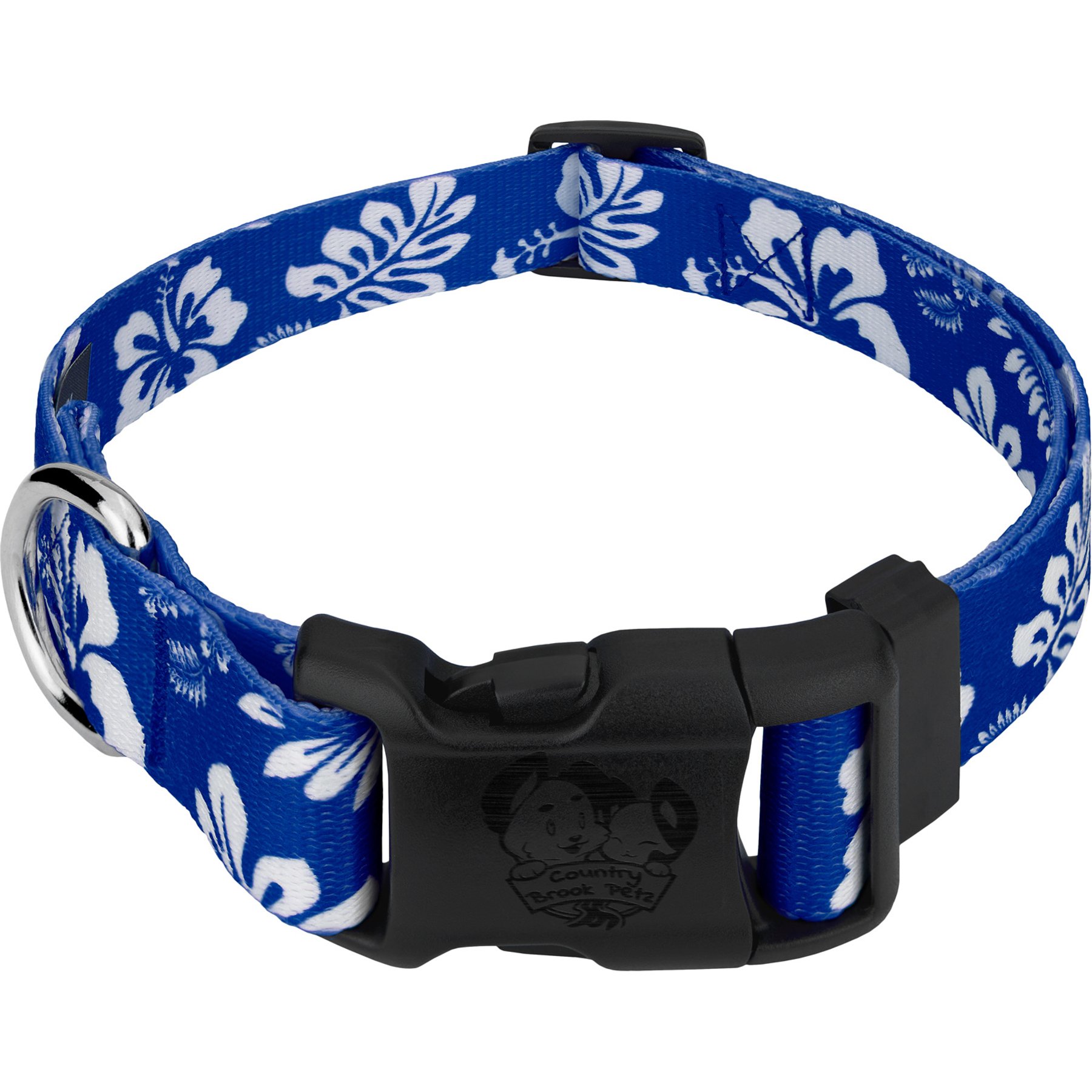 Country Brook Design Deluxe Hawaiian Dog Collar, Royal Blue, Large