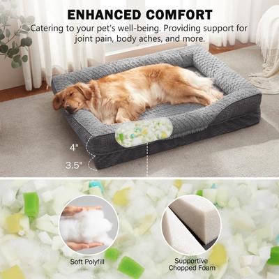 Show full view: Invenho Waterproof Orthopedic Couch Dog Bed with Washable Removable Cover, Grey, 35 x 25 x 6.5-in slide 4 of 10