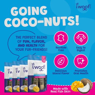 Show full view: Woof Island Adult Coconut Mango Bones with Fish Natural Dog Chew Treats, 4.6-oz bag, 2 count slide 7 of 9