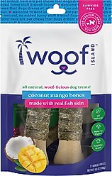 Woof Island Adult Coconut Mango Bones with Fish Natural Dog Chew Treats, 4.6-oz bag, 2 count