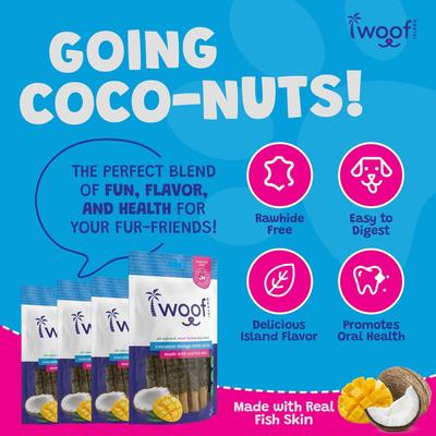 Show full view: Woof Island Adult Coconut Mango Sticks with Fish Natural Dog Chew Treats, 3.6-oz bag, 12 count slide 7 of 10