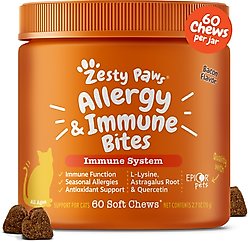 Zesty Paws Aller-Immune Bites Bacon Flavored Lysine Supplement for Cats, 60 count