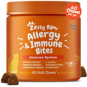 Zesty Paws Aller-Immune Bites Bacon Flavored Lysine Supplement for Cats, 60 count