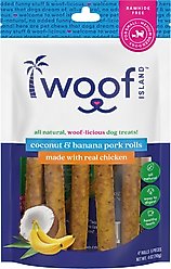 Woof Island Adult Coconut & Banana Pork Rolls with Chicken Natural Dog Chew Treats, 4-oz bag, 5 count