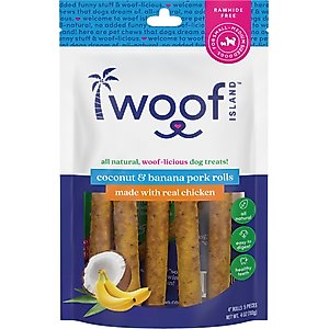 Woof Island Adult Coconut & Banana Pork Rolls with Chicken Natural Dog Chew Treats, 4-oz bag, 5 count