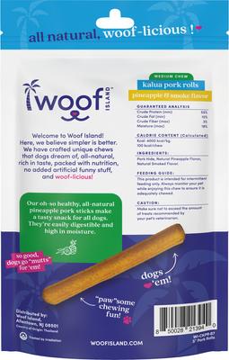 Show full view: Woof Island Adult Kalua Pork Rolls Natural Dog Chew Treats, 6-oz bag, 7 count slide 5 of 9