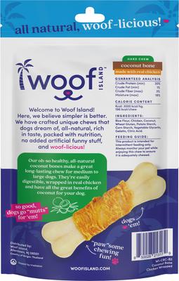 Show full view: Woof Island Adult Coconut Bones with Chicken Natural Dog Chew Treats, 4.4-oz bag, 2 count slide 5 of 9