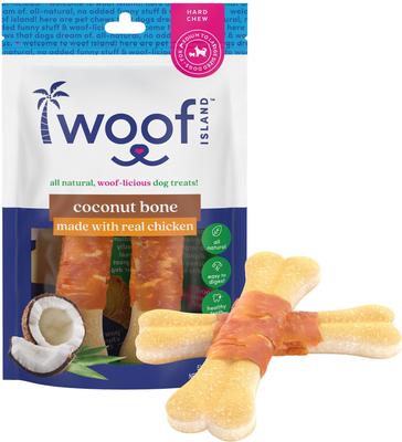 Show full view: Woof Island Adult Coconut Bones with Chicken Natural Dog Chew Treats, 4.4-oz bag, 2 count slide 3 of 9