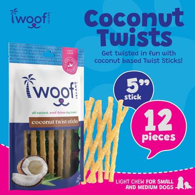 Show full view: Woof Island Adult Coconut Sticks Natural Dog Chew Treats, 2.6-oz bag, 12 count slide 4 of 10
