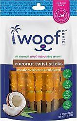Woof Island Adult Coconut Sticks with Chicken Natural Dog Chew Treats, 3.5-oz bag, 12 count