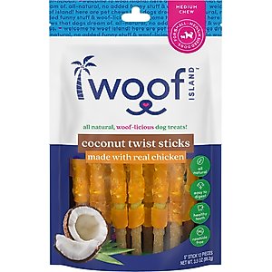 Woof Island Adult Coconut Sticks with Chicken Natural Dog Chew Treats, 3.5-oz bag, 12 count