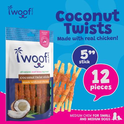 Show full view: Woof Island Adult Coconut Sticks with Chicken Natural Dog Chew Treats, 3.5-oz bag, 12 count slide 4 of 10