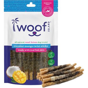 Woof Island Adult Coconut Mango Sticks with Fish Natural Dog Chew Treats, 3.6-oz bag, 12 count