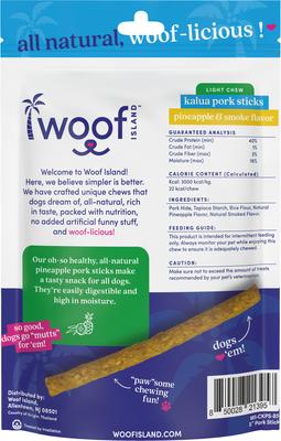 Show full view: Woof Island Adult Kalua Pork Sticks with Pineapple Natural Dog Chew Treats, 13.25-oz bag, 50 count slide 5 of 10