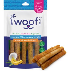 Woof Island Adult Coconut & Banana Pork Rolls with Chicken Natural Dog Chew Treats, 4-oz bag, 5 count