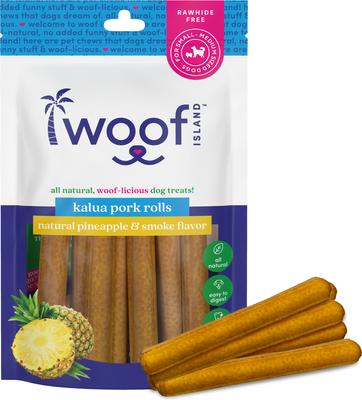Show full view: Woof Island Adult Kalua Pork Rolls Natural Dog Chew Treats, 6-oz bag, 7 count slide 3 of 9
