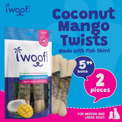Show full view: Woof Island Adult Coconut Mango Bones with Fish Natural Dog Chew Treats, 4.6-oz bag, 2 count slide 4 of 9
