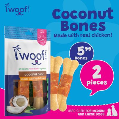 Show full view: Woof Island Adult Coconut Bones with Chicken Natural Dog Chew Treats, 4.4-oz bag, 2 count slide 4 of 9