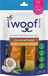 Woof Island Adult Coconut Bones with Chicken Natural Dog Chew Treats, 4.4-oz bag, 2 count