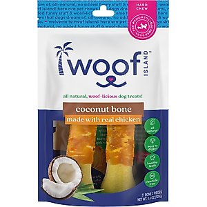 Woof Island Adult Coconut Bones with Chicken Natural Dog Chew Treats, 4.4-oz bag, 2 count