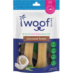 Woof Island Adult Coconut Bones Natural Dog Chew Treats, 4-oz bag, 2 count