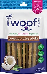 Woof Island Adult Coconut Sticks Natural Dog Chew Treats, 2.6-oz bag, 12 count