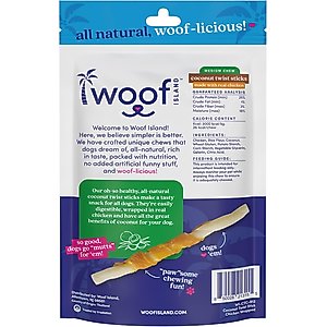 Woof Island Adult Coconut Sticks with Chicken Natural Dog Chew Treats, 3.5-oz bag, 12 count