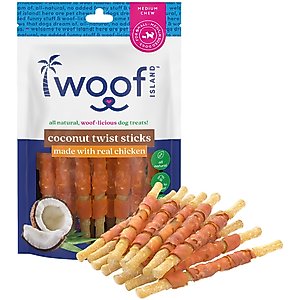 Woof Island Adult Coconut Sticks with Chicken Natural Dog Chew Treats, 3.5-oz bag, 12 count