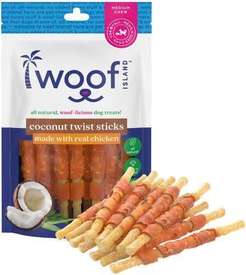 Show full view: Woof Island Adult Coconut Sticks with Chicken Natural Dog Chew Treats, 3.5-oz bag, 12 count slide 3 of 10