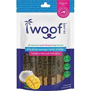 Woof Island Adult Coconut Mango Sticks with Fish Natural Dog Chew Treats, 3.6-oz bag, 12 count