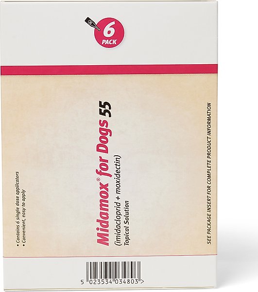 Show full view: Midamox Topical Solution for Dogs, 20.1-55 lbs, (Red Box), 6 Doses (6-mos. supply) slide 4 of 6