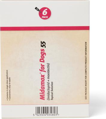 Show full view: Midamox Topical Solution for Dogs, 20.1-55 lbs, (Red Box), 6 Doses (6-mos. supply) slide 4 of 6