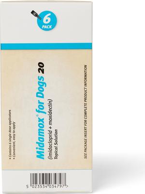 Show full view: Midamox Topical Solution for Dogs, 9.1-20 lbs, (Teal Box), 6 Doses (6-mos. supply) slide 4 of 6