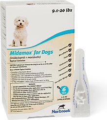 Midamox Topical Solution for Dogs, 9.1-20 lbs, (Teal Box), 6 Doses (6-mos. supply)