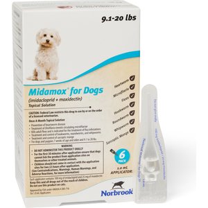Midamox Topical Solution for Dogs, 9.1-20 lbs, (Teal Box), 6 Doses (6-mos. supply)