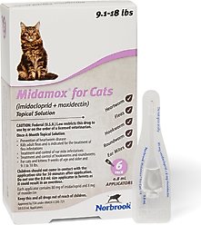 Midamox Topical Solution for Cats, 9.1-18 lbs, (Purple Box), 6 Doses (6-mos. supply)
