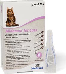 Midamox Topical Solution for Cats, 9.1-18 lbs, (Purple Box), 6 Doses (6-mos. supply)