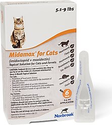 Midamox Topical Solution for Cats, 5.1-9 lbs, (Orange Box), 6 Doses (6-mos. supply)