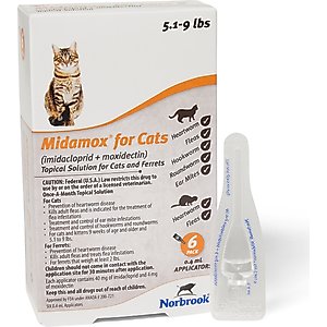 Midamox Topical Solution for Cats, 5.1-9 lbs, (Orange Box), 6 Doses (6-mos. supply)