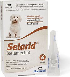 Selarid Topical Solution for Dogs, 10.1-20 lbs, (Brown Box), 6 Doses (6-mos. supply)
