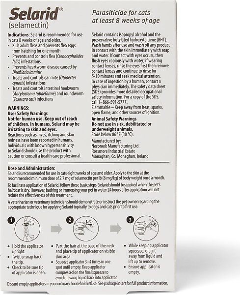 Show full view: Selarid Topical Solution for Cats, 15.1-22 lbs, (Taupe Box), 6 Doses (6-mos. supply) slide 2 of 6