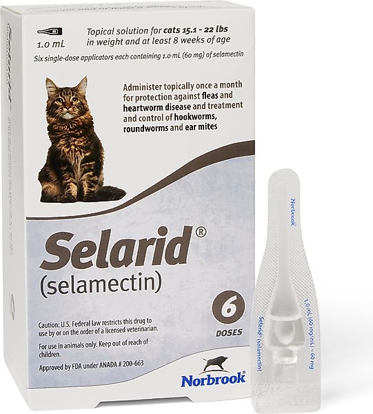 Show full view: Selarid Topical Solution for Cats, 15.1-22 lbs, (Taupe Box), 6 Doses (6-mos. supply) slide 1 of 6